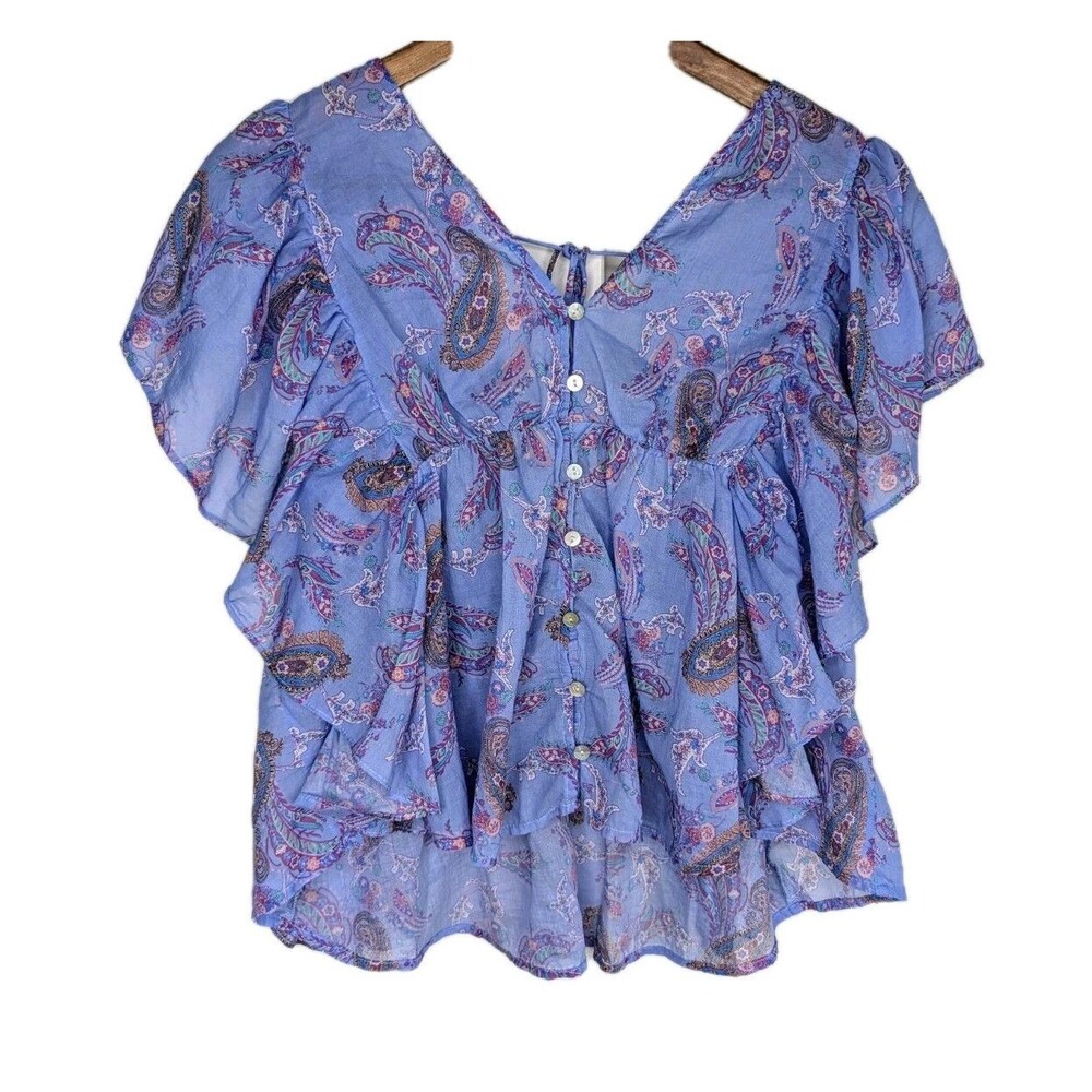 Dear John Lavender Paisley Ruffle Button-Front Blouse